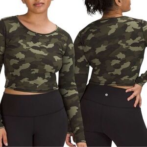 Lululemon Wunder Train Cropped Long Sleeve Size 10 Heritage 365 Camo Olive Multi